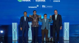 Komdigi meluncurkan AI Center of Excellence bersama Indosat, Cisco, dan NVIDIA untuk memperkuat daya saing, kedaulatan digital, dan akses AI merata. (Foto: Indosat)
