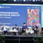 Wali Kota Pariaman Yota Balad memaparkan potensi ekonomi kreatif Kota Pariaman di Rakornas ICNN 2025 di Padang, Jumat (8/8/2025). (Foto: Diskominfo Pariaman)