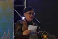 Staf Khusus Presiden Bidang Ekonomi Kreatif, Yovie Widianto menjadi keynote speaker di Rakornas ICCN, Jumat (8/8/2025). (Foto: Diskominfo Padang)