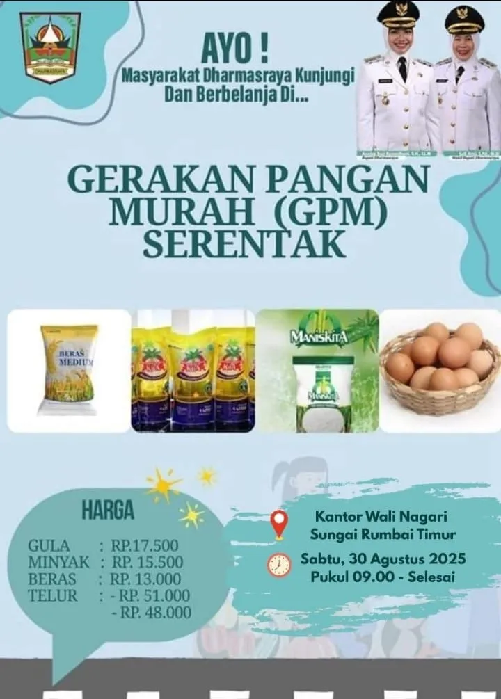 Pemkab Dharmasraya menggelar Gerakan Pangan Murah (GPM) Serentak Nasional pada Sabtu (30/8/2025). (Foto: Pemkab Dharmasraya)