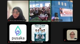 Anggota Komisi VIII DPR RI Lisda Hendrajoni saat menghadiri sosialisasi temu penghulu, dan peletakan batu pertama gedung manasik haji secara virtual. (Foto: Dok TA Lisda)
