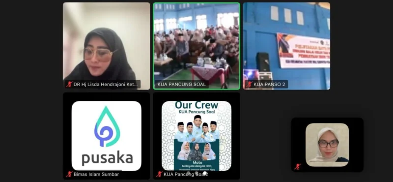 Anggota Komisi VIII DPR RI Lisda Hendrajoni saat menghadiri sosialisasi temu penghulu, dan peletakan batu pertama gedung manasik haji secara virtual. (Foto: Dok TA Lisda)