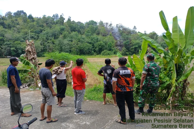 Kondisi lahan pada satu titik lokasi kebakaran sebelum api berhasil dipadamkan. (Foto: Dok BPBD Pessel)