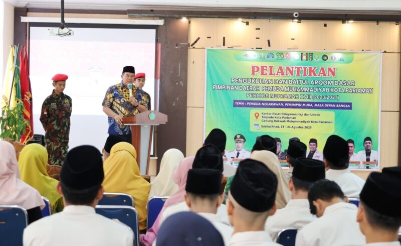 Wali Kota Pariaman Yota Balad menghadiri Pelantikan dan Pengukuhan Baitul Arqom Dasar PDPM Kota Pariaman Periode 2023–2027, Sabtu (23/8/2025). (Foto: Kominfo Pariaman)