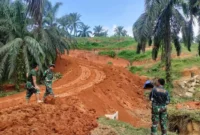 Dansatgas TNI TMMD ke-125 Kodim 0310/SS, Letkol Czi Joko Stradona, S.T, meninjau progres pembangunan badan jalan di Nagari Muaro Momong, Kecamatan Pulau Punjung, Kabupaten Dharmasraya, Sabtu (2/9/2025). (Foto: Pendim 0310/SS)
