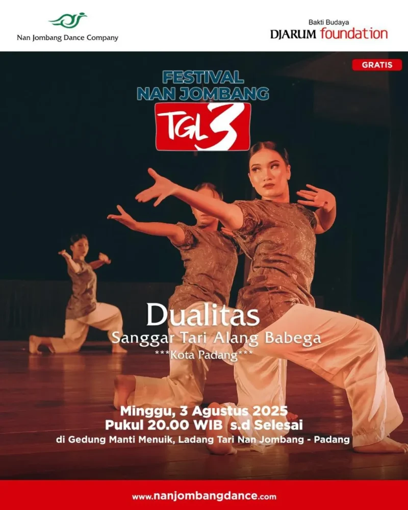 Festival Nan Jombang kembali menghadirkan pertunjukan tari kontemporer bertajuk “Dualitas” dari Sanggar Tari Alang Babega, pada Minggu (3/8/2025) di Ladang Tari Nan Jombang. (Foto: Ist)