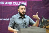 Wali Kota Padang, Fadly Amran tampil sebagai keynote speaker di ICGCS 2025, Selasa (9/9/2025). (Foto: Prokopim Padang)