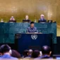 Presiden Prabowo menyampaikan pidato pada Konferensi Internasional Tingkat Tinggi untuk Penyelesaian Damai Palestina dan Implementasi Solusi Dua Negara di Gedung Majelis Umum PBB, New York, AS, Senin (22/9/2025). (Foto: BPMI Setpres)