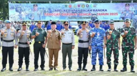 Wakil Wali Kota Padang, Maigus Nasir menghadiri Apel Kesiapan Tanggap Darurat Bencana Tahun 2025  digelar di Lapangan Imam Bonjol, Selasa (4/11/2025). (Foto: Prokopim Padang)