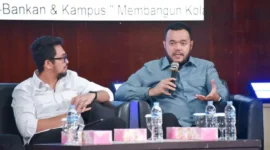 Wali Kota Padang Fadly Amran menjadi panelis pada kegiatan Business Talk Show Forbisda yang digelar BPD HIPMI Sumbar di Convention Hall Unand, Kamis (13/11/2025). (Foto: Prokopim Padang)