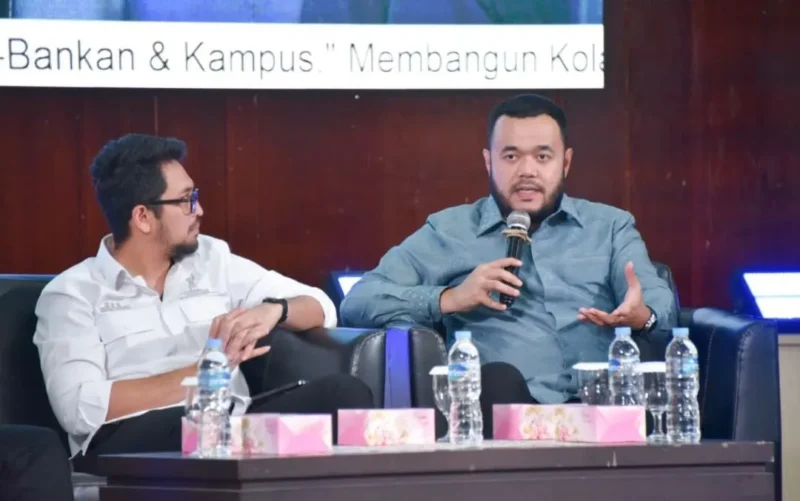 Wali Kota Padang Fadly Amran menjadi panelis pada kegiatan Business Talk Show Forbisda yang digelar BPD HIPMI Sumbar di Convention Hall Unand, Kamis (13/11/2025). (Foto: Prokopim Padang)