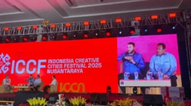 Wali Kota Padang, Fadly Amran menjadi pembicara pada Indonesia ICCF 2025 di Kota Malang, Jawa Timur, Sabtu (8/11/2025). (Foto: Prokopim Padang)