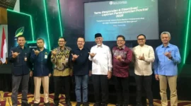 Gubernur Sumbar, Mahyeldi Ansharullah dalam Temu Responden dan Diseminasi Laporan Perekonomian Sumbar 2025 di Aula Kantor Perwakilan BI Perwakilan Sumbar, Rabu (19/11/2025). (Foto: ADPSB)