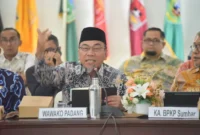 Wakil Wali Kota Padang mengikuti Rakor High Level Marketing (HLM) TPID Triwulan IV Tahun 2025 di Auditorium Gubernur Sumbar, Kamis (11/12/2025). (Foto: Prokopim Padang)