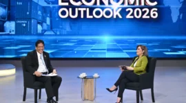 Menteri Keuangan (Menkeu) Purbaya Yudhi Sadewa memaparkan arah kebijakan ekonomi nasional dalam program Economic Outlook 2026 Kompas TV, Selasa (16/12). (Foto: Kemenkeu)