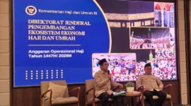 Dirjen PE2HU, Jaenal Effendi dalam agenda Penguatan Tata Kelola dan Penyerahan Alokasi Anggaran Operasional Haji di Jakarta, Rabu (14/1/2026). (Foto: Kemenhaj)