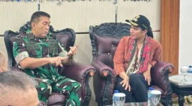 Bupati Dharmasraya Annisa Suci Ramadhani menemui Pangdam XX/TIB Mayjen TNI Arief Gajah Mada di Padang, Kamis (22/1/2026). (Foto: Pemkab Dharmasraya)