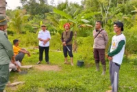 Tim BKSDA Resor Pessel bersama personel kepolisian dan masyarakat meninjau lokasi sapi yang diterkam harimau di Nagari Lubuk Betung, Kecamatan Airpura. (Foto: Dok. BKSDA)