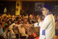 Bupati Tanah Datar Eka Putra menghadiri tabligh akbar dan doa bersama yang digelar IKAPPABASKO di Masjid Agung At-Tin, TMII, Minggu (11/1/2026). (Foto: Prokopim Tanah Datar)