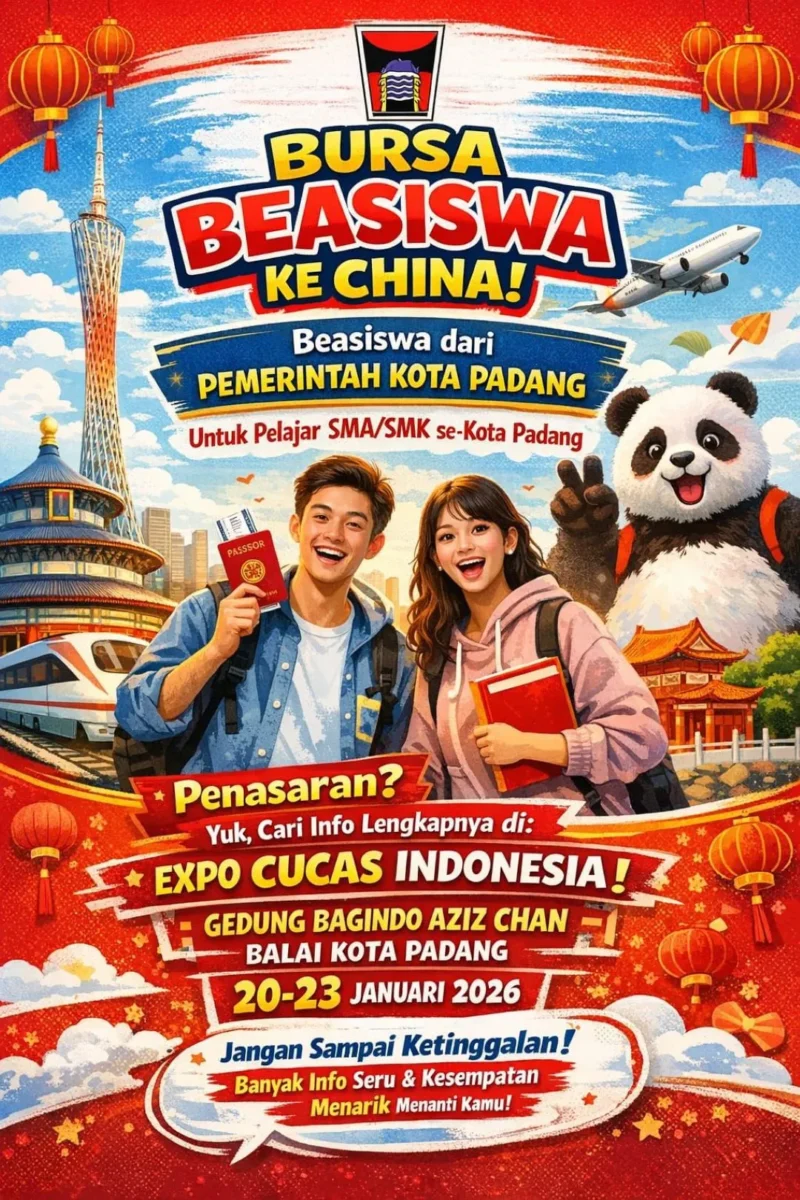 Pemko Padang membuka peluang beasiswa kuliah ke China lewat International Education Exhibition 2026 yang digelar pada 20-23 Januari 2026. (Foto: Prokopim Padang)