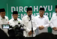 Menteri Agama Nasaruddin Umar memberikan keterangan pers usai memimpin upacara Hari Amal Bakti ke-80 Kemenag, di Jakarta, Sabtu (3/1/2026). (Foto: Kemenag/Akmalul Iman)