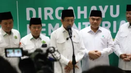 Menteri Agama Nasaruddin Umar memberikan keterangan pers usai memimpin upacara Hari Amal Bakti ke-80 Kemenag, di Jakarta, Sabtu (3/1/2026). (Foto: Kemenag/Akmalul Iman)