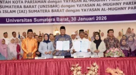 Wali Kota Pariaman Yota Balad usai penandatanganan MoU dengan Yayasan Al-Mughny Pariaman di Unisbar Convention and Exhibition (UCE) Kampus I Pariaman, Byass, Jumat (30/1/2026). (Foto: Kominfo Kota Pariaman)