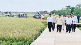 Presiden Prabowo Subianto saat menghadiri Panen Raya di Desa Kertamukti, Kabupaten Karawang, Rabu (7/1/2026). (Foto: BPMI Setpres)