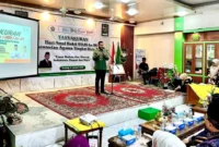Wali Kota Padang, Fadly Amran menyampaikan sambutan saat Tasyakuran HAB ke-80 Kemenag di Aula Kantor Kemenag Padang, Kamis (8/1/2026). (Foto: Diskominfo Padang)