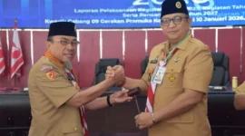 Wakil Wali Kota Padang Maigus Nasir membuka Rakercab Gerakan Pramuka Kota Padang di Balai Kota Padang, Aie Pacah, Sabtu (10/1/2026). (Foto: Prokopim Padang)