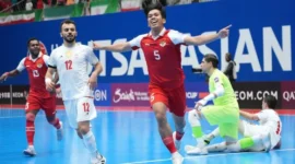 Pemain futsal Indonesia merayakan gol pada laga final Piala Asia Futsal 2026. (Foto: Herry/Kemenpora.go.id)