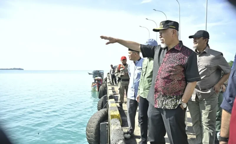 Gubernur Sumbar Mahyeldi meninjau Dermaga Pelabuhan Teluk Tapang di Kabupaten Pasaman Barat, Jumat (13/2/2026). (Foto: ADPSB)