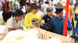 Wakil Wali Kota Solok, Suryadi Nurdal membuka Kontes Ternak di Taman Pramuka Kota Solok, Minggu (1/2/2026). (Foto: Prokopim Solok)