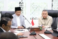Menag RI Nasaruddin Umar menerima audiensi Menteri Perhubungan Dudy Purwagandhi dan jajaran, diskusi terkait Angkutan Lebaran 2026, Senin (23/2/2026). (Foto: Kemenag)
