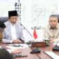 Menag RI Nasaruddin Umar menerima audiensi Menteri Perhubungan Dudy Purwagandhi dan jajaran, diskusi terkait Angkutan Lebaran 2026, Senin (23/2/2026). (Foto: Kemenag)