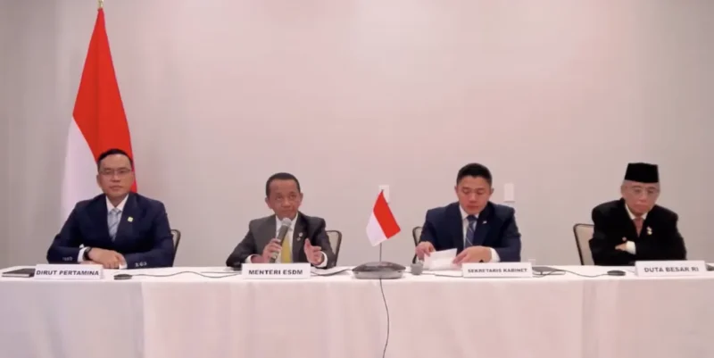 Menteri ESDM Bahlil Lahadalia dalam keterangan pers di Washington DC, Jumat (20/2). (Foto: Kementerian ESDM)