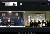 Wakil Menteri Perdagangan Dyah Roro Esti Widya Putri menyaksikan secara daring penandatanganan MoU antara Aurelium Global Talent GmbH dan PT Tenriawaru Elite Internasional, Selasa (25/2). (Foto: Kemendag)
