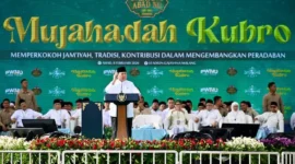 Presiden Prabowo Subianto saat menghadiri Mujahadah Kubro Satu Abad NU di Stadion Gajayana, Kota Malang, Jawa Timur, Minggu (8/2/2026). (Foto: BPMI Setpres)
