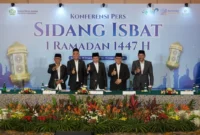 Menteri Agama Nasaruddin Umar saat konferensi pers Sidang Isbat Penetapan 1 Ramadan 1447 H di Hotel Borobudur, Jakarta, Selasa (17/2/2026). (Foto: Rahadian Bagaskara/Kemenag)