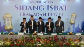 Menteri Agama Nasaruddin Umar saat konferensi pers Sidang Isbat Penetapan 1 Ramadan 1447 H di Hotel Borobudur, Jakarta, Selasa (17/2/2026). (Foto: Rahadian Bagaskara/Kemenag)