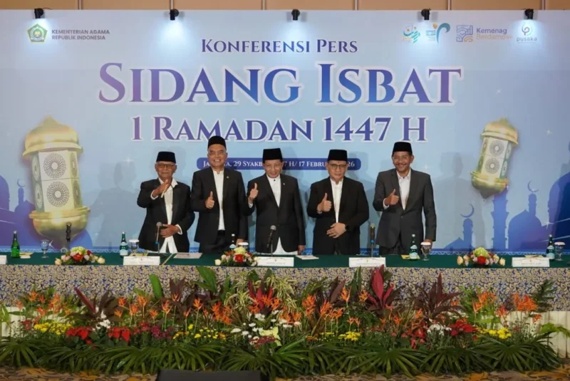 Menteri Agama Nasaruddin Umar saat konferensi pers Sidang Isbat Penetapan 1 Ramadan 1447 H di Hotel Borobudur, Jakarta, Selasa (17/2/2026). (Foto: Rahadian Bagaskara/Kemenag)