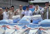 Pelepasan ekspor beras di Gudang Bulog Kelapa Gading, Jakarta, Rabu (4/3/2026) untuk memenuhi kebutuhan konsumsi jemaah haji Indonesia pada musim haji 2026. (Foto: Kemenhaj)