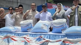 Pelepasan ekspor beras di Gudang Bulog Kelapa Gading, Jakarta, Rabu (4/3/2026) untuk memenuhi kebutuhan konsumsi jemaah haji Indonesia pada musim haji 2026. (Foto: Kemenhaj)