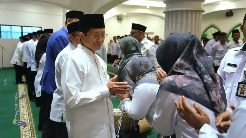 Menag Nasaruddin Umar dalam acara Halalbihalal Kanwil Kemenag DKI Jakarta, Senin (30/3/2026). (Foto: Kemenag)