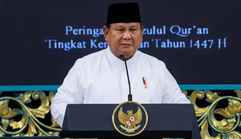 Presiden Prabowo Subianto saat peringatan Nuzulul Quran tingkat kenegaraan di Istana Negara, Selasa (10/3/2026). (Foto: Akmalul Iman/Kemenag)