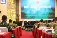 Mentan Amran Sulaiman saat memberikan pembekalan pada Rakorter TNI 2026 di Aula Gatot Subroto Denma Mabes TNI, Kamis (5/3/2026). (Foto: Kementan)