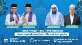 Pemko Payakumbuh menggelar salat Idul Fitri 1447 Hijriah di halaman Kantor Balai Kota Jumat (20/3/2026). (Foto: MC Payakumbuh)