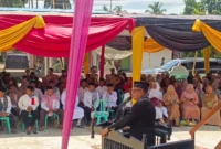 Wakil Bupati Pesisir Selatan, Risnaldi Ibrahim menyampaikan sambutan pada kegiatan Bakatik Adat di Nagari Ampang Pulai, Kecamatan Koto XI Tarusan. (Foto: Dok. Risnaldi)