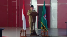 Wakil Wali Kota Padang, Maigus Nasir memaparkan delapan misi strategis pembangunan Kota Padang dalam Musrenbang RKPD 2027 di Gedung Bagindo Aziz Chan, Balaikota Padang, Selasa (31/3/2026). (Foto: Diskominfo Padang)