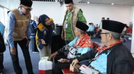 390 jemaah haji Bengkulu Kloter 03 Embarkasi Padang berangkat ke Madinah via BIM, Minggu (26/4/2026) siang. (Foto: Humas Kemenhaj Sumbar) 